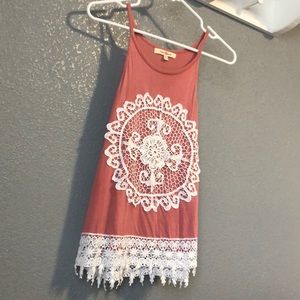 Melon Spaghetti Tank with White Embroidery